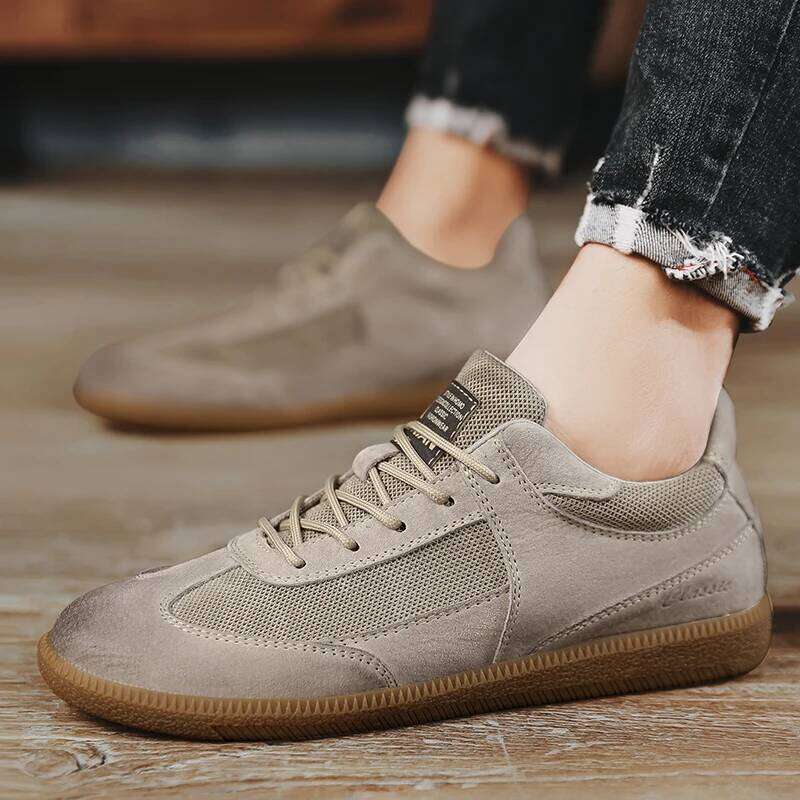 2025 New Genuine Leather Outdoor Non-slip Walking Shoe Breathable Mesh Men's Casual Shoes Luxury Men Sneakers H260124