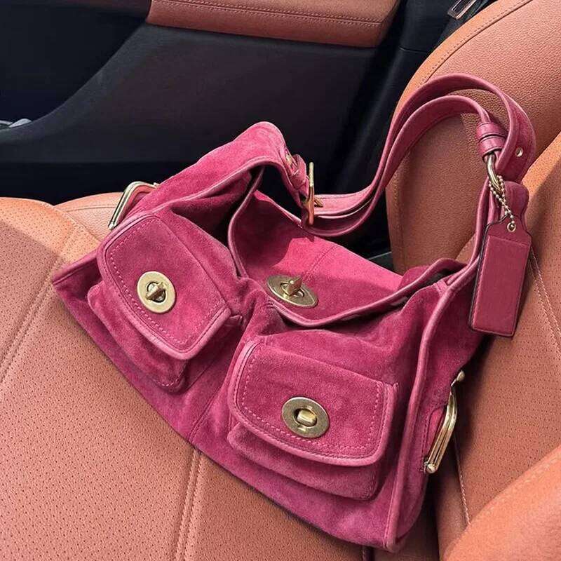 Vintage Suede Women Casual Commuter Pillow Single Shoulder Crossbody Bag Multi Pocket Large Capacity Totes KABAHEBINGJUE
