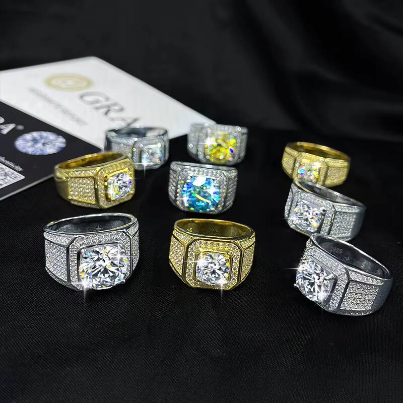 New Exquisite Jewelry Hip-hop Luxury Fashion 925 Sterling Silver square Mossanite Mens Personality Ring Wholesale Jewelry