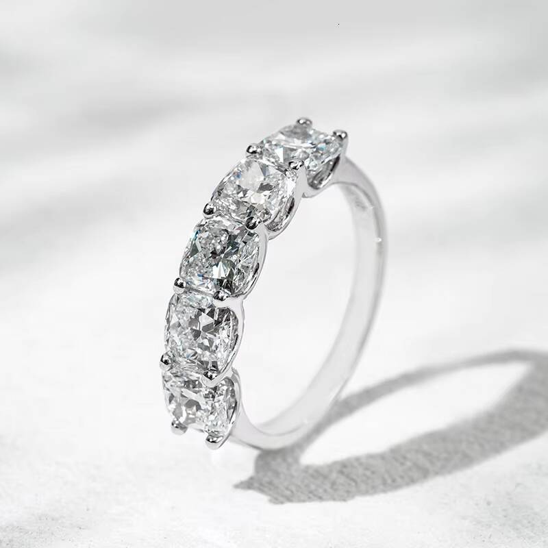 Starsgem 32ct 55mm Cushion Cut Lab Grown Diamond White/Yellow Gold Five Stone Classic Anniversary Band Ring