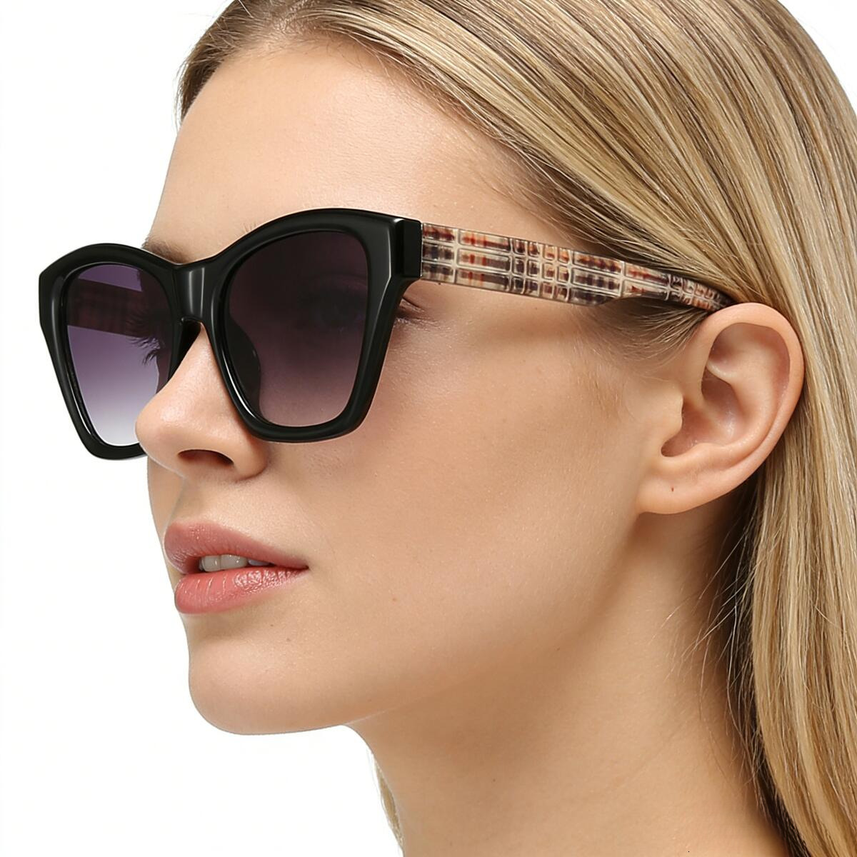 Luxury Brand Designer Sunglass European And American New Style Internet Celebrity Fashion Trend Plaid Light Luxury Cat Eye Women's Sunglasses Hig