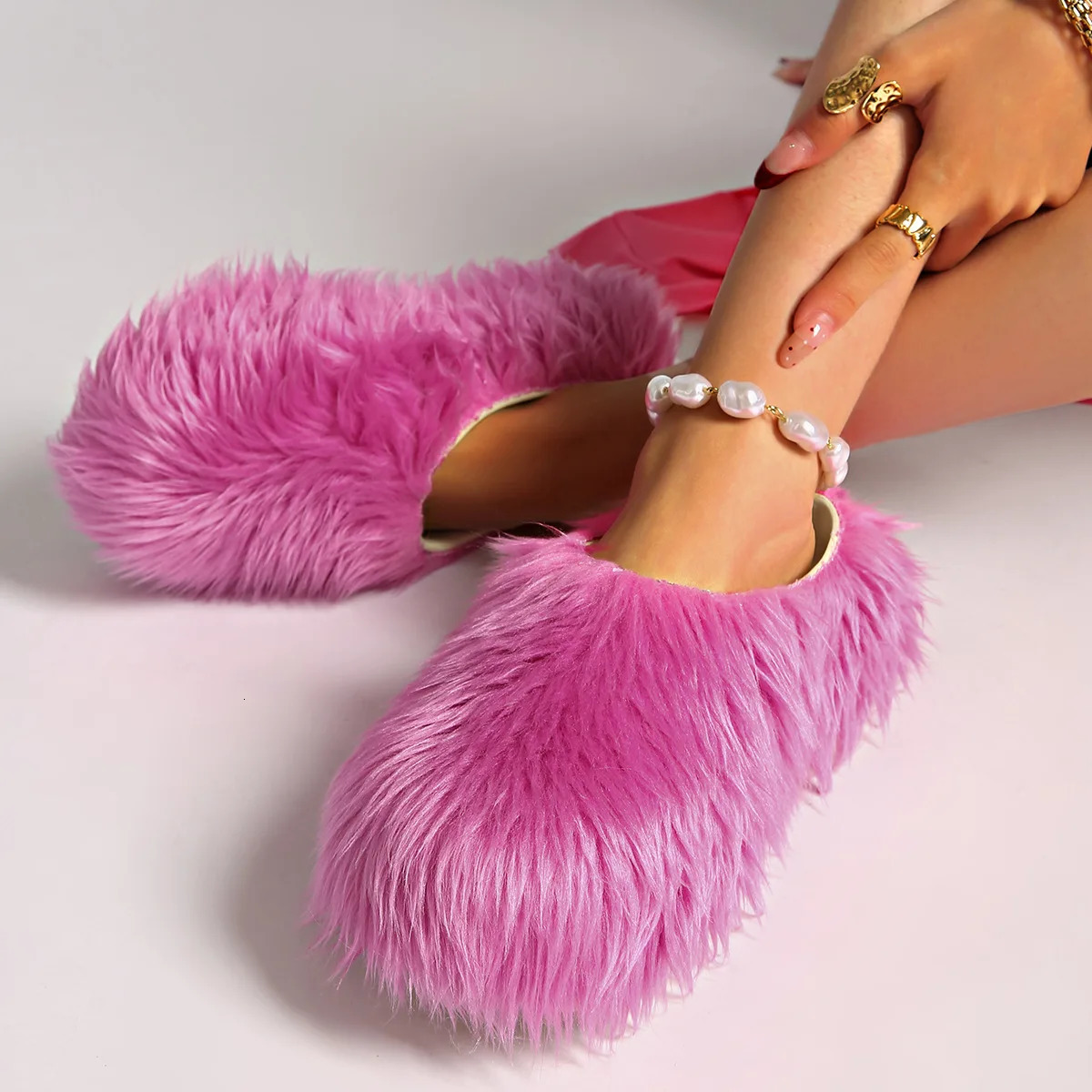 Modern Slippers Womens Faux Fur Adult Platform Mule Shoes Thick Sole Slides 260124