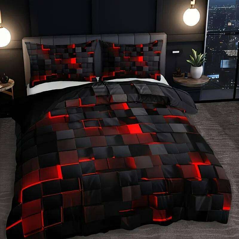 3pcs Cool Technology Digital Printing Material Quilt Cover Set Seasons Product, Red And Blue, Four SizesTwin, Full, Queen, Y260124
