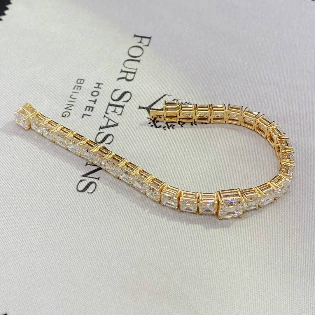 03ct 08ct Asscher Cut Tennis Chain Lab Grown Diamond Tennis Bracelet with Lab Diamond for CVD HPHT Jewelry Unisex