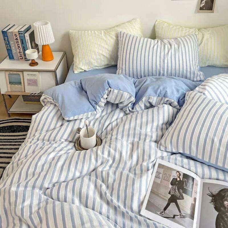 Ins Style Bedding Duvet Wash Cotton Stripe Soft Cool Summer Bed Sheet Comforter Set Quilt Cover Y260124