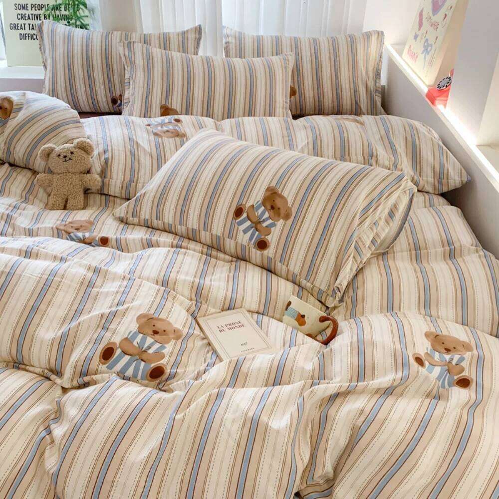 Knitted Class A Bedding Floral Style Linen Soft Double Yarn Four-Piece Quilt Cover Set Bed Sheets Gift for Home Y260124