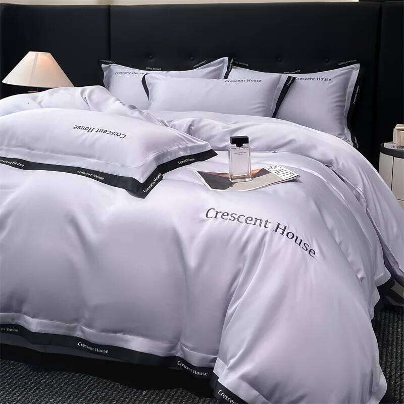 2025 spring and summer new light luxury fashion embroidery washed ice silk four-piece set simple solid color high-end bed sheet Y260124
