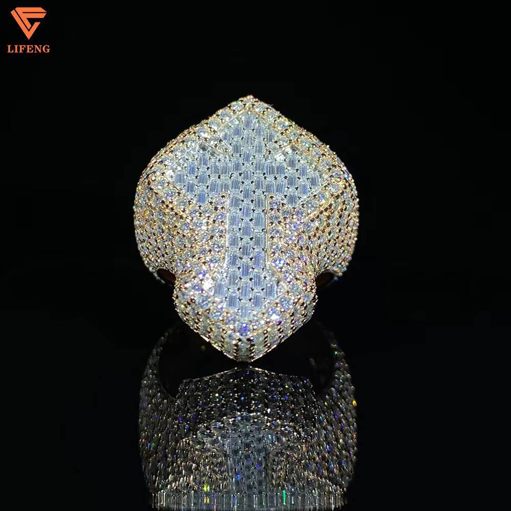 Lifeng Jewelry Moissanite Cross Ring Fashion Custom Hip Hop 925 Silver Ring Iced Out Men Diamond Ring