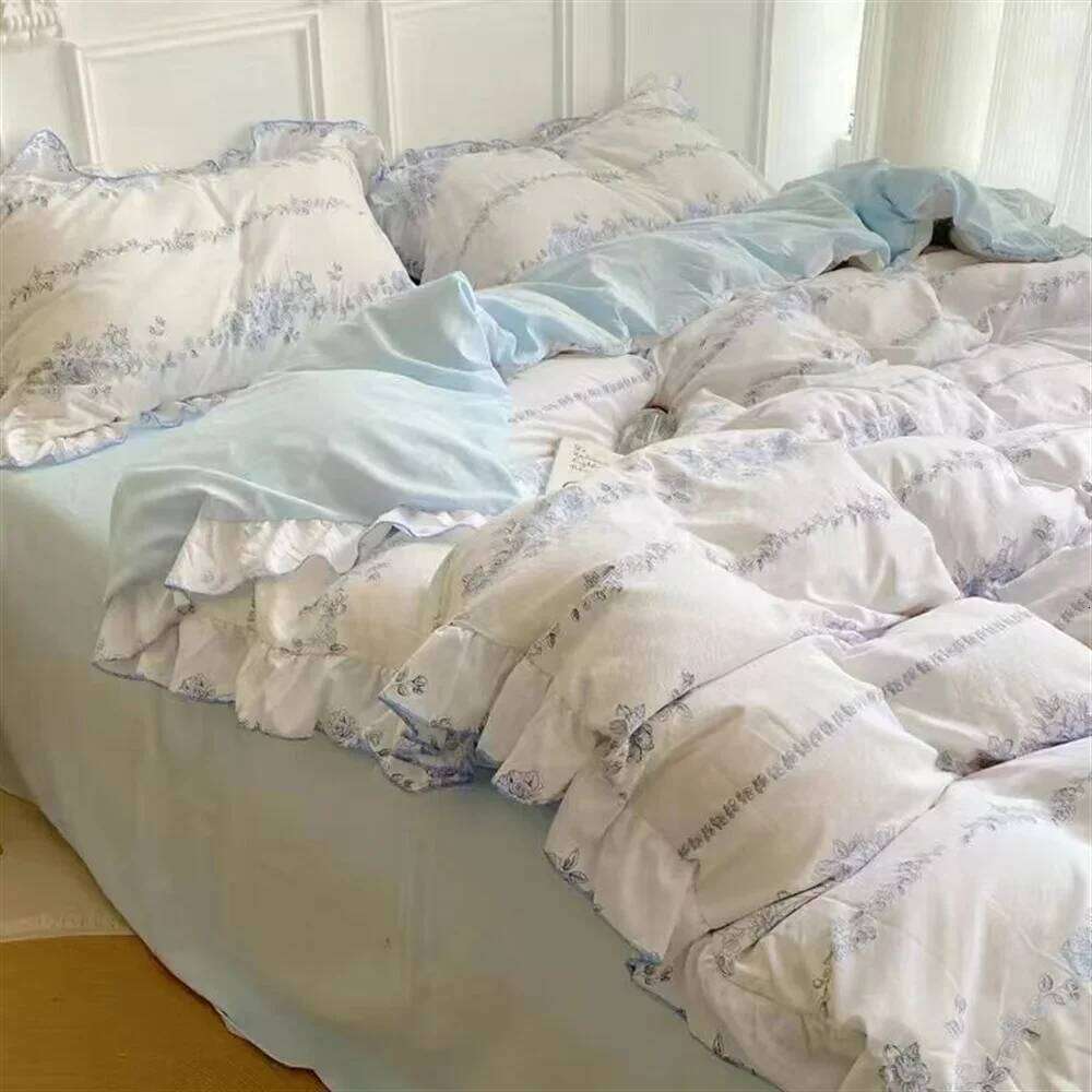 Y1 HomeIns Style Korean Princess Washed Cotton Four Fresh Lace Duvet Cover Set, Sheet Three Piece Set on the Bed Y260124