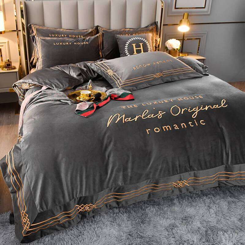 Coral winter thick and warm double-sided flannel light luxury bed milk fleece four-piece suit bedding set Y260124