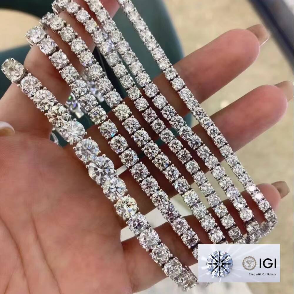 IGI Certified Lab Grown Diamond Tennis Necklace Chain CVD HPHT 18K 14K Gold 2MM 3MM 4MM 5MM Lab Created Diamond Tennis Bracelet