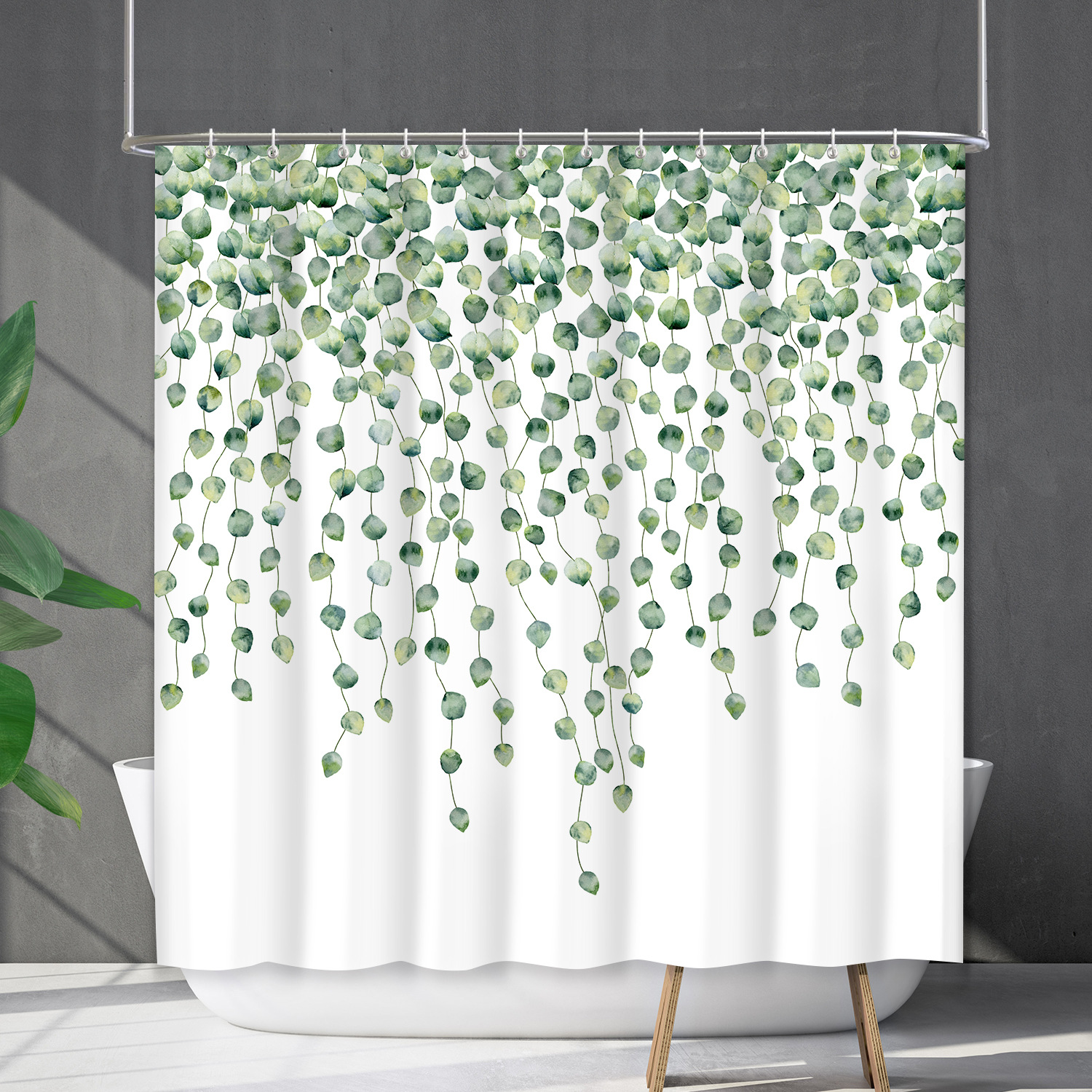 YL-38220 Customized Waterproof Shower Curtain Set with Floral Plants, Flower and Grass Shower Cover, No Drill Required