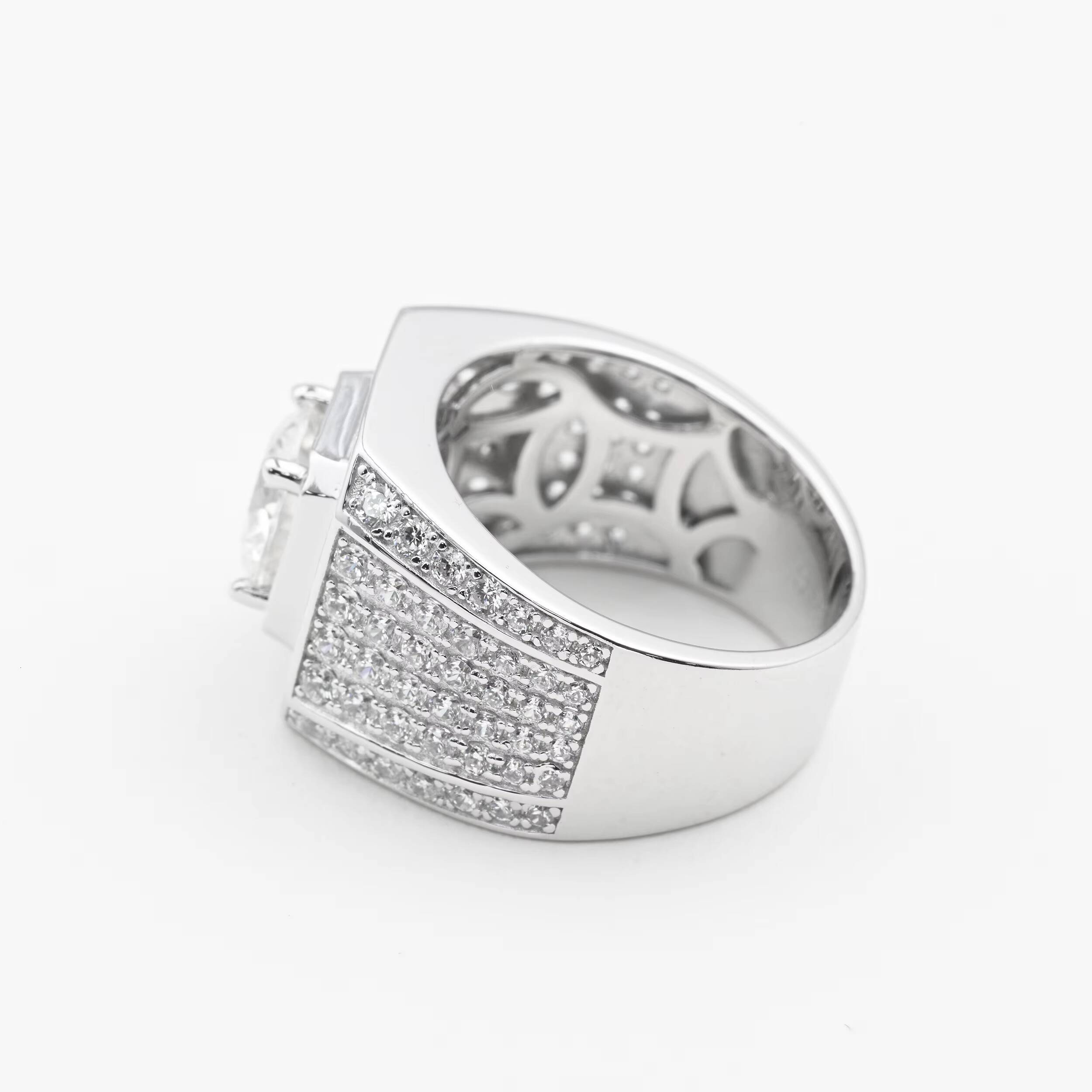 Viresa Customizable Mens Moissanite Ring 925 Silver with D Color VVS1 Clarity Cut Wedding Hip-hop Band Jewelry 14449
