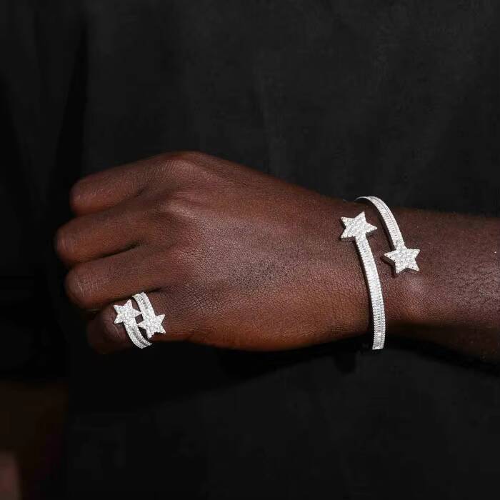 Baguette Jewelry Hot Style Hip Hop Fine Jewelry Round Cut Ring Ice Out 925 Silver moissanite Custom Star Ring