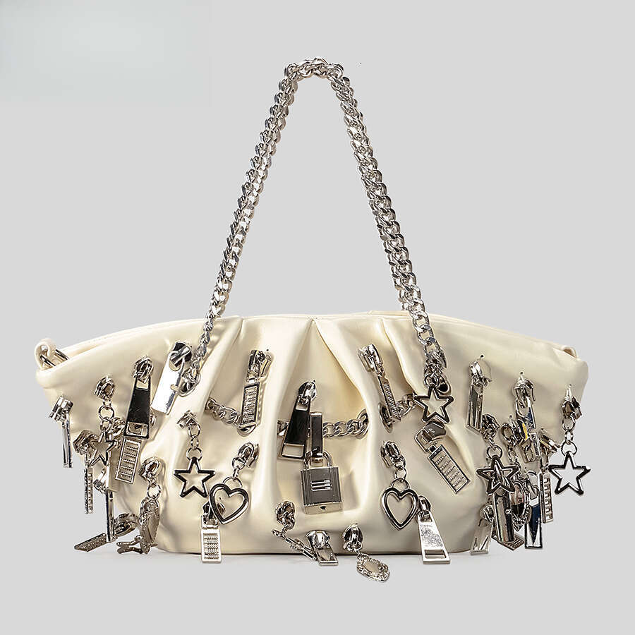 2026 Punk Style Personality Hot Girl Black Wrinkled Cloud Dumpling PU Shoulder Crossbody Chain Bag For Women