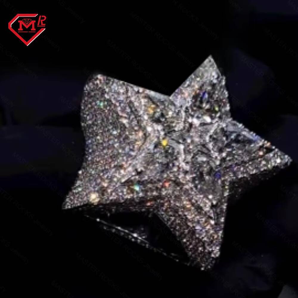 Custom Hiphop Star Moissanite Ring 925 Sterling Silver Iced Out Custom Moissanite Ring