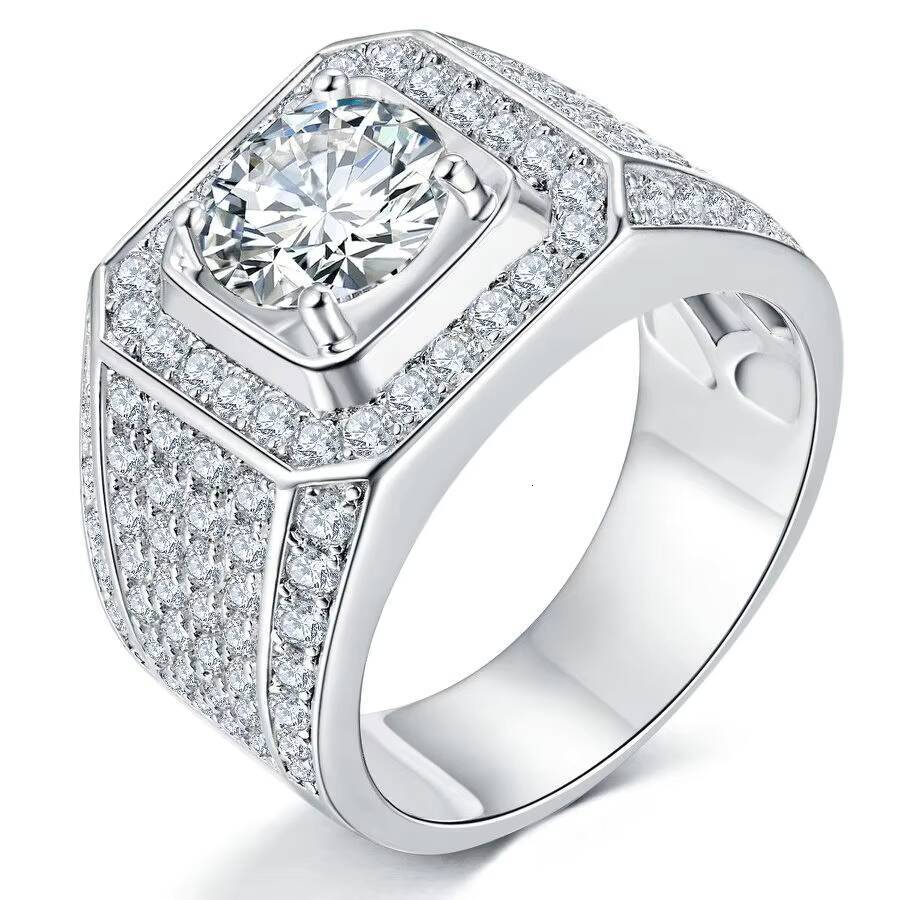 1CT 2CT 3CT 5CT Moissanite Ring 925 Silver Rhodium Plated Engagement Ring Mens Wedding Band for Parties Anniversaries
