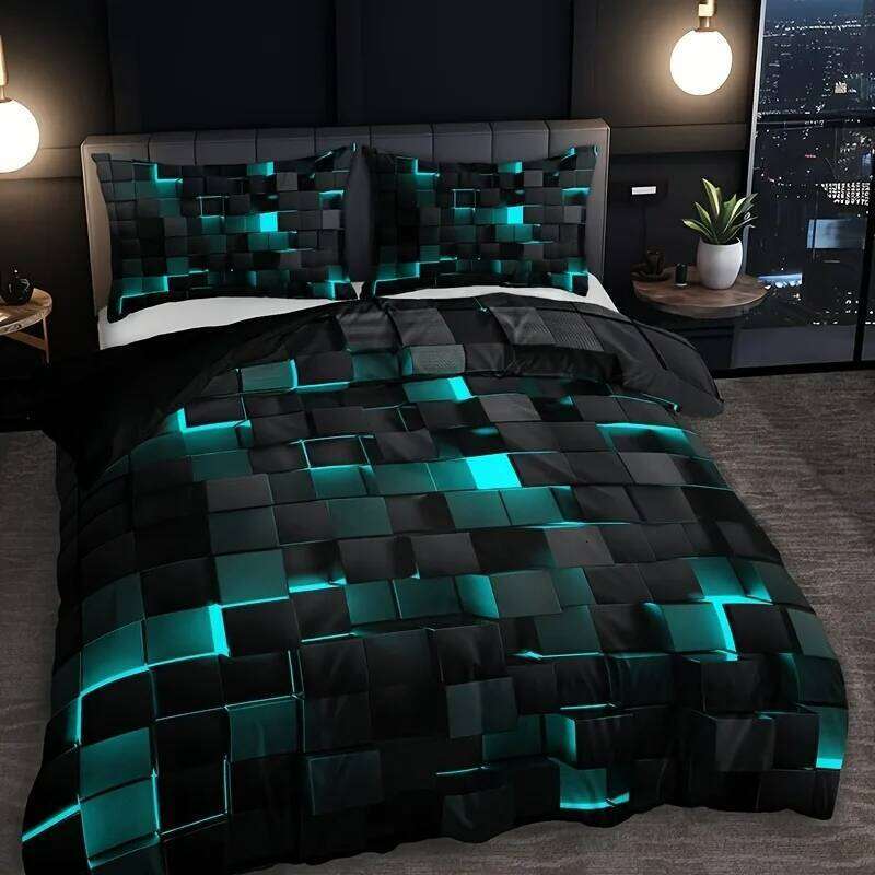 3pcs Cool Technology Digital Printing Material Quilt Cover Set Seasons Product, Red And Blue, Four SizesTwin, Full, Queen, Y260124