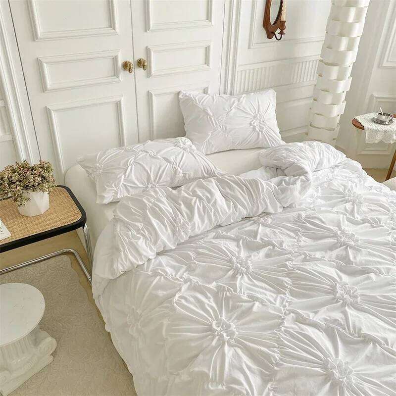High End Three-dimensional Pinch Pleated Duvet Queen Solid Color Single Double Bedding Set Quilt Cover and Pillowcase Y260124
