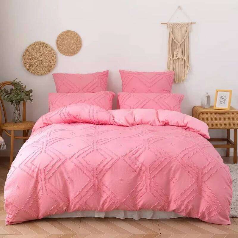 3pcs/set Lightweight Down Bedding Khaki Tufted Duvet Line Comforter Cover Geometric Bed Set for All Season Y260124
