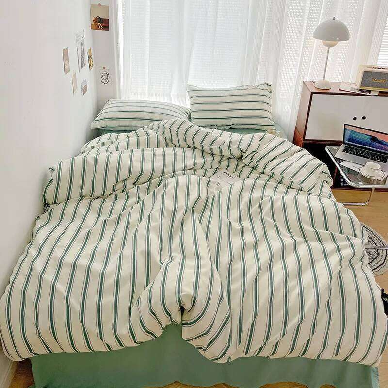 Linen Bed Sheets Duvet Cover Comforter Sets Korean Simple Stripe Four-piece Cross-border Grinding 3-piece Set Bedding Y260124