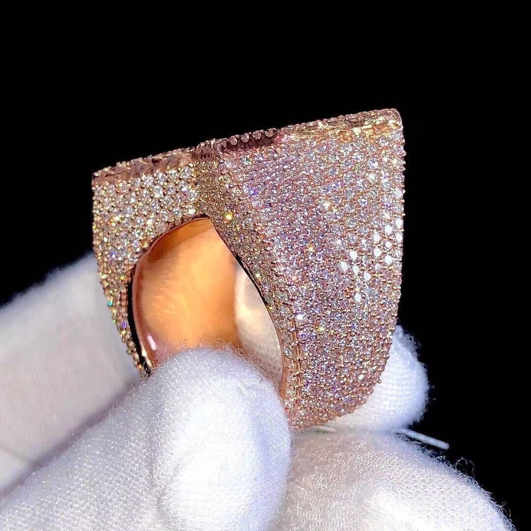 Rappers Hip Hop Trendy Moissanite Diamond Custom Bling Star Ring 925 Sterling Silver Rose Gold Plated Wedding Anniversary Party