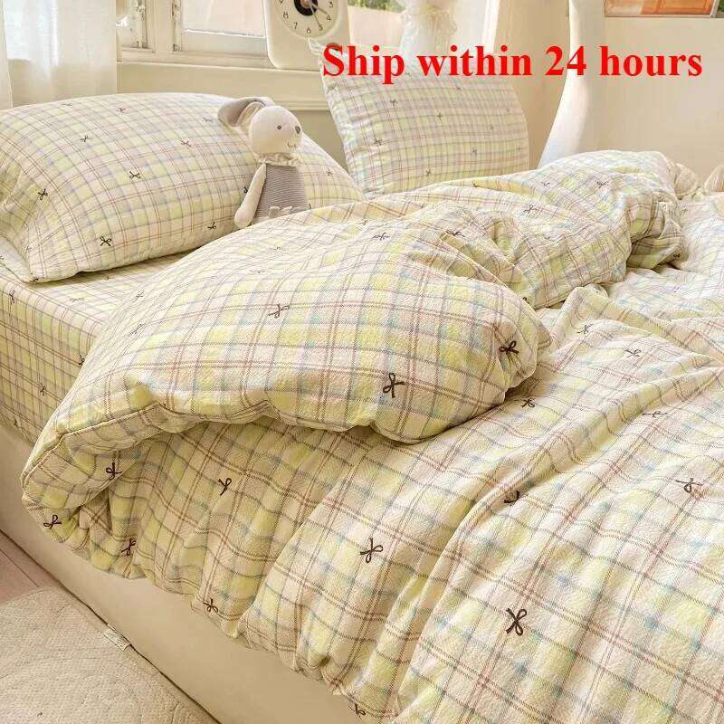 2025 wrinkled double-layer yarn four-piece set, mattress model, cream wind class A cloud feeling super soft kapok kit Y260124