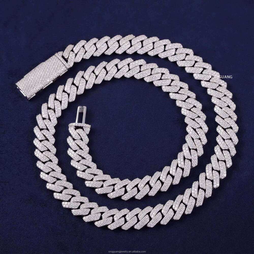 2Rows 8Mm 10Mm 12Mm 15Mm S925 Silver GRA Moissanite Necklace Mans Hiphop Cuban Link Chain For Fashion Jewelry