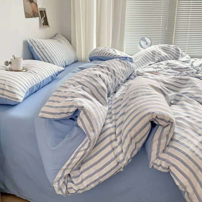 Ins Style Bedding Duvet Wash Cotton Stripe Soft Cool Summer Bed Sheet Comforter Set Quilt Cover Y260124