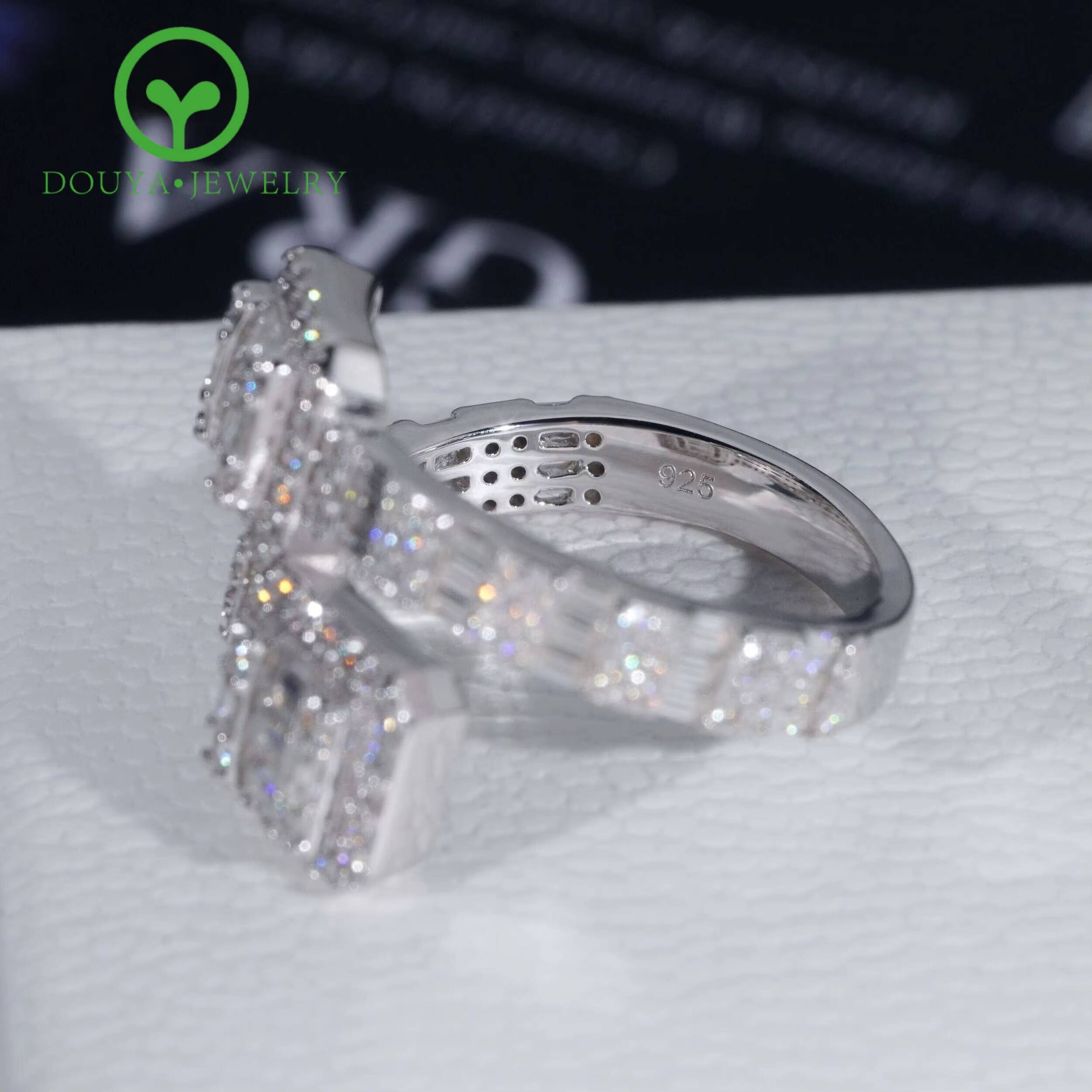 High Quality Mens Hip Hop Moissanite Diamond Rings 925 Silver Gold Plated Baguette Style Ready to Ship