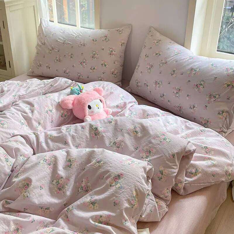 Ins Korean Girl Heart Knitted Double layer Yarn Soft Water Washed Quilt Four Piece Bed Sheet Dormitory 3-Piece Set Y260124