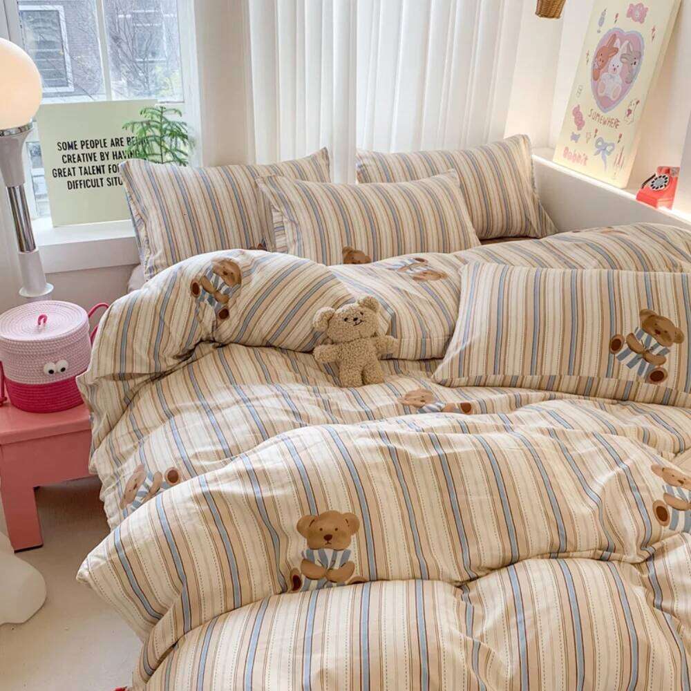 Knitted Class A Bedding Floral Style Linen Soft Double Yarn Four-Piece Quilt Cover Set Bed Sheets Gift for Home Y260124