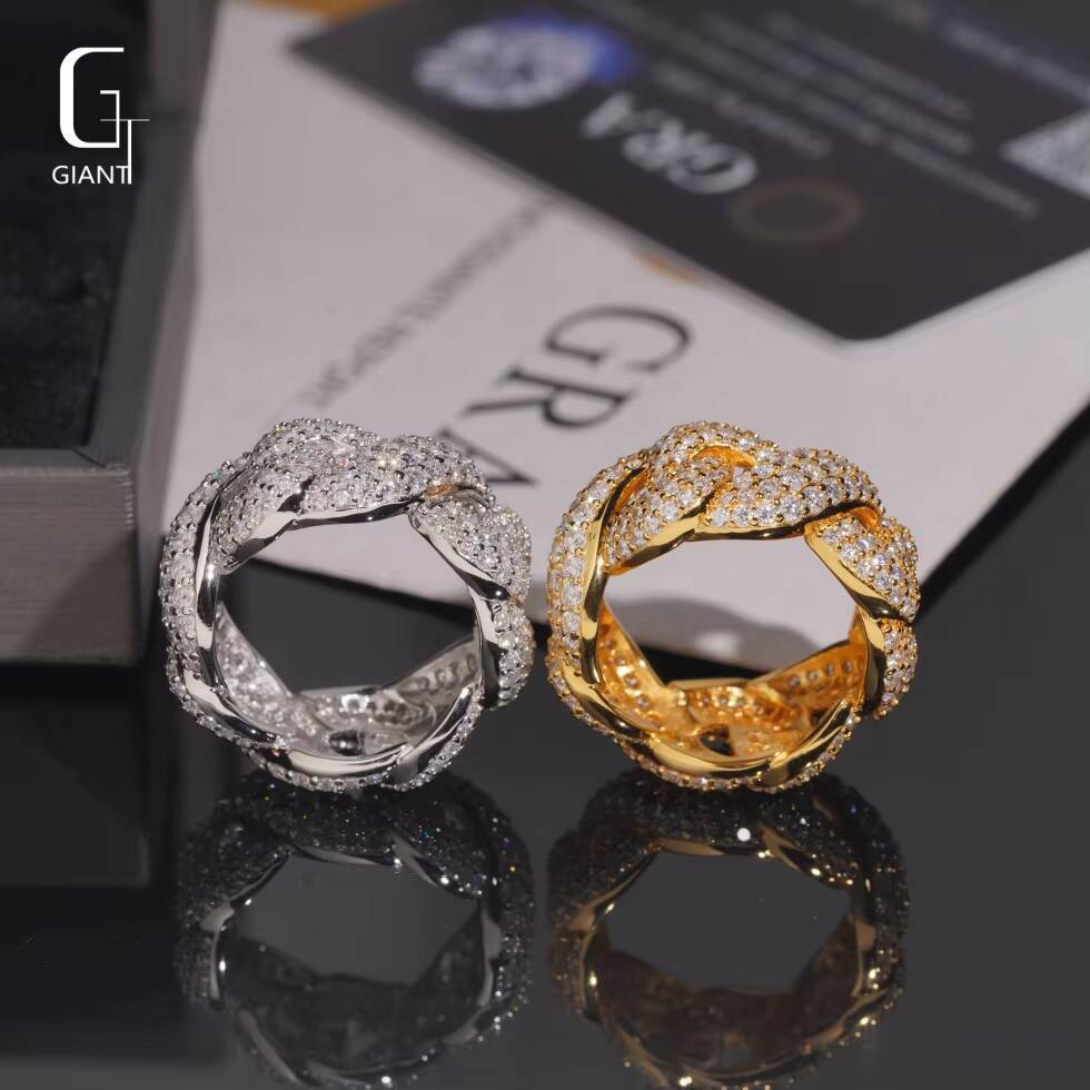 Wholesale 512ct Three Rows Iced Out Moissanite Hip Hop Diamond VVS 925 Sterling Silver Moissanite Rings for Men Fine Jewelry