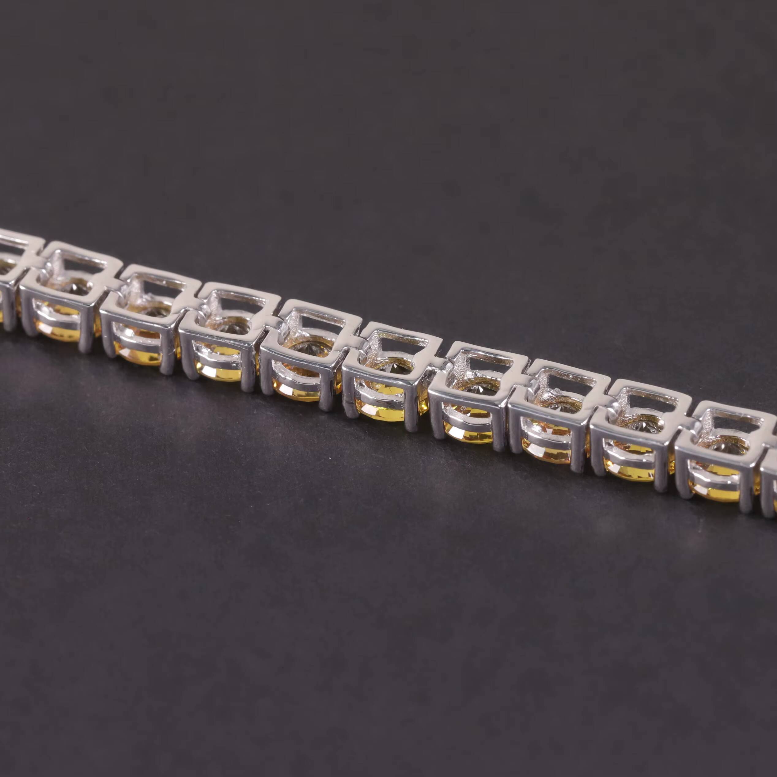 Affordable Factory Prices 925 Sterling Silver Tennis Chain Custom 3mm 4mm 5mm Yellow Lab Grown Sapphire Tennis Bracelet
