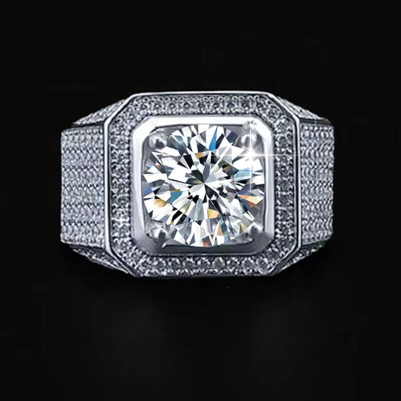 New Exquisite Jewelry Hip-hop Luxury Fashion 925 Sterling Silver square Mossanite Mens Personality Ring Wholesale Jewelry