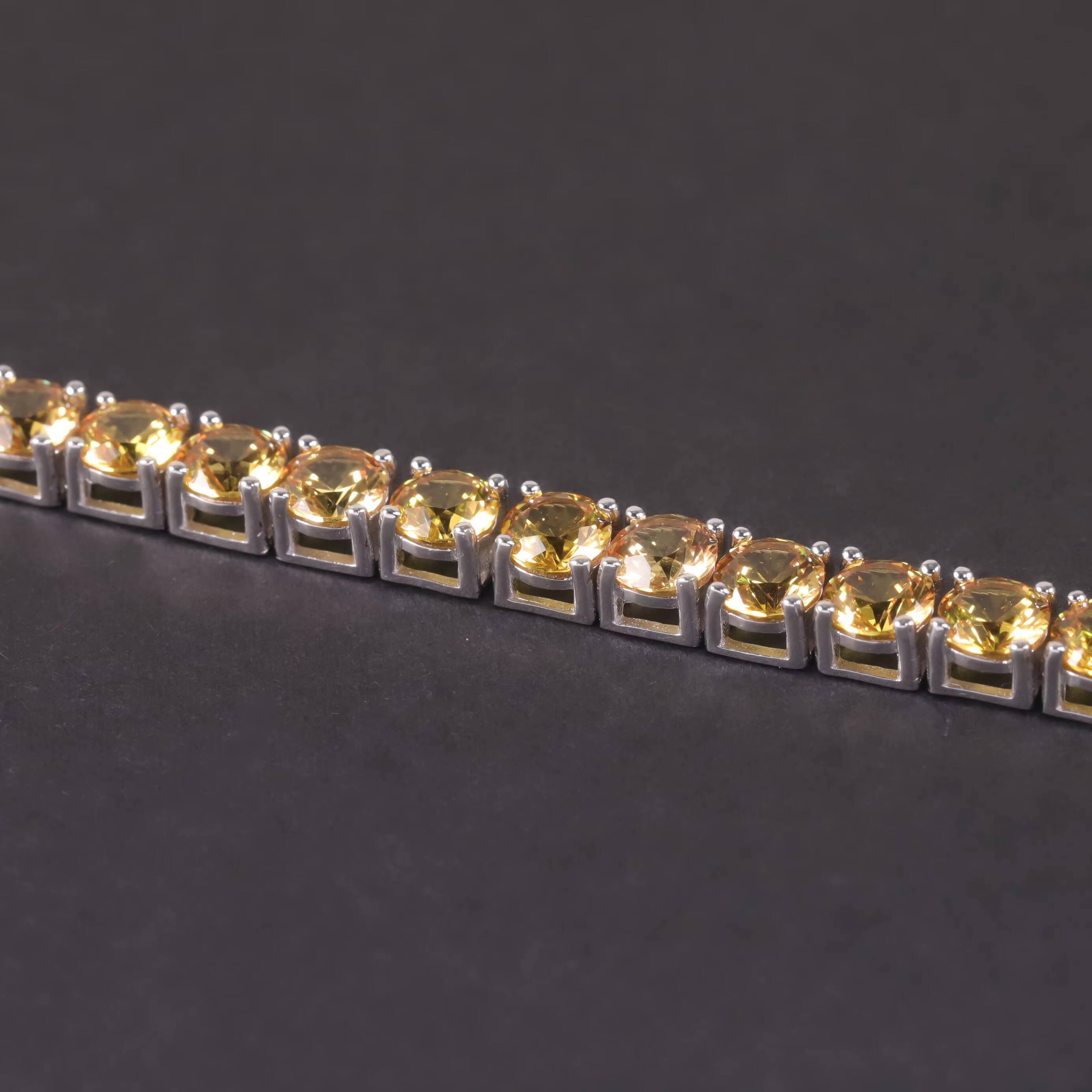 Affordable Factory Prices 925 Sterling Silver Tennis Chain Custom 3mm 4mm 5mm Yellow Lab Grown Sapphire Tennis Bracelet