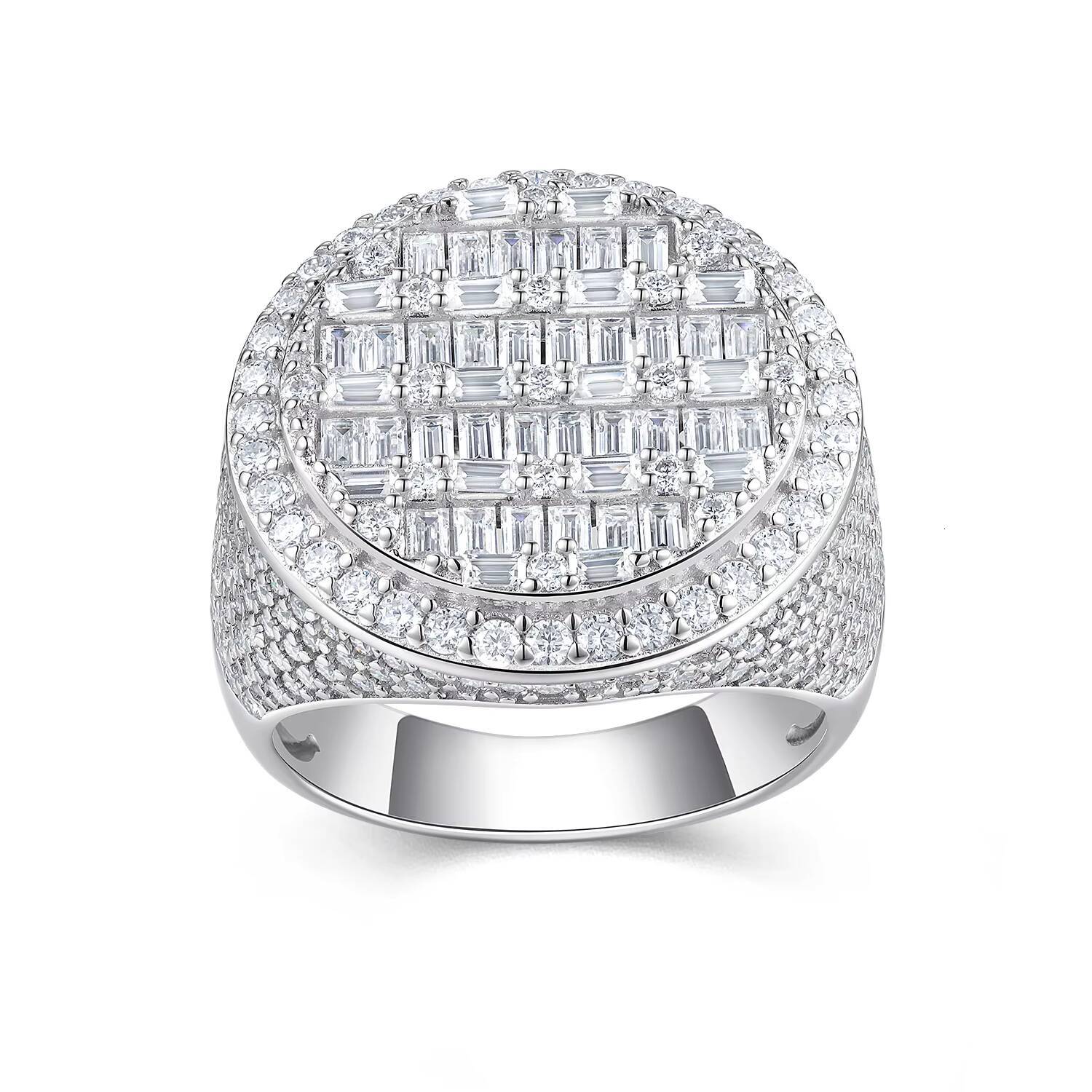 Wholesale Custom Full Ice Out Baguette Moissanite Ring S925 Sterling Silver 18K Gold Plated Mens Hip Hop Rapper Jewelry