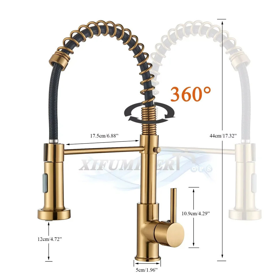 Brushed Gold Kitchen Sink Faucet One Handle Spring and Cold Water Tap Deck Mounted Bathroom Crane 260122