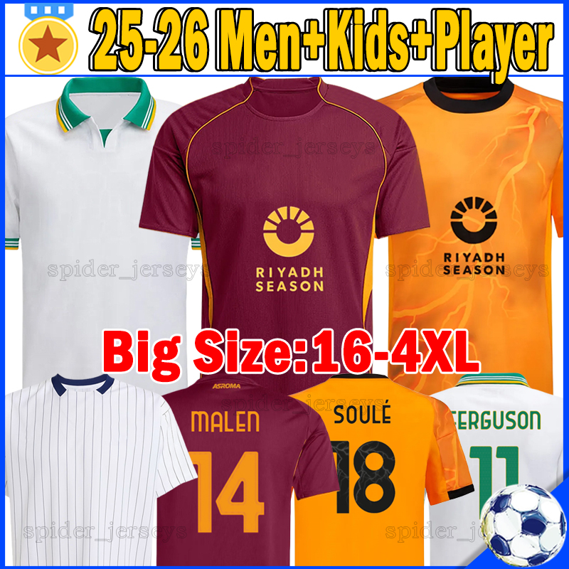 4XL 2025 2026 ROMA SOULE Soccer Jerseys DYBALA FERGUSON DOVBYK PELLEGRIN MANU KONE Football Shirts 25 26 EL SHAARAWY WESLEY HERMOSO CRISTANTE Men Uniforms kids kits