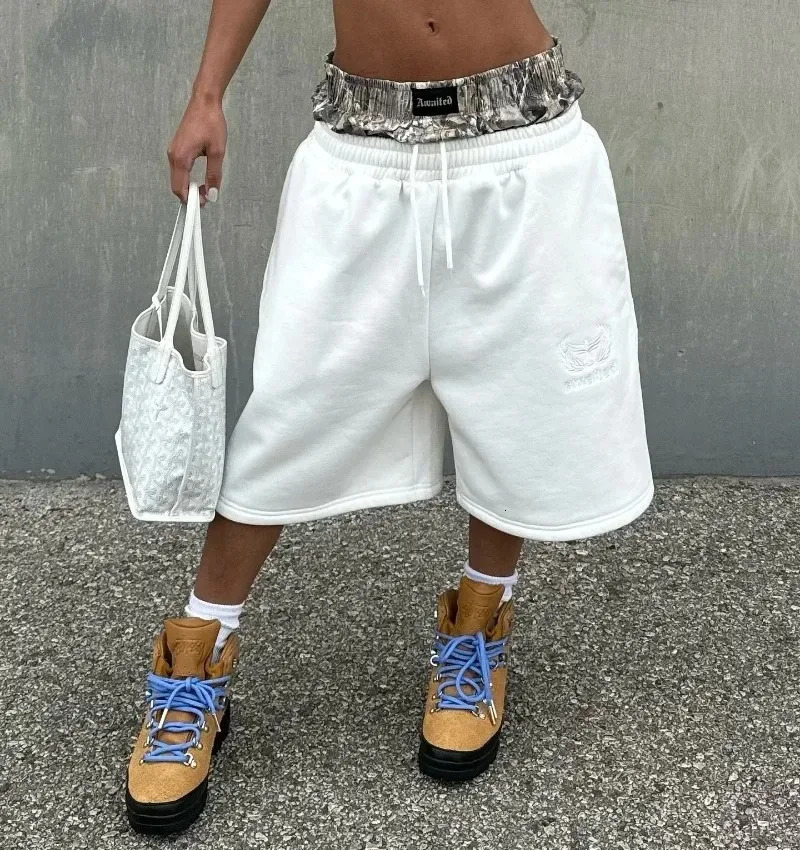 Y2K Shorts Cotton baggy camouflage double waist Embroidered sweatpants Shorts Harajuku Men Women Hip Hop High waiste Streetwear 260122