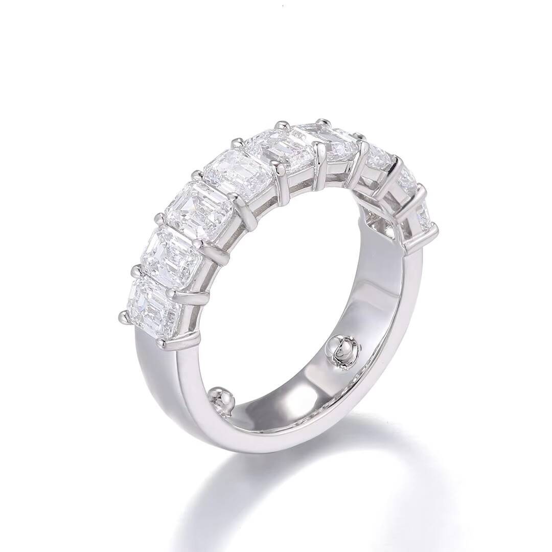 White Gold Platinum Plated 18k Gold Luxury Edition Emerald Cut Cultured Diamonds 9-Piece Ring Women Lab Diamond