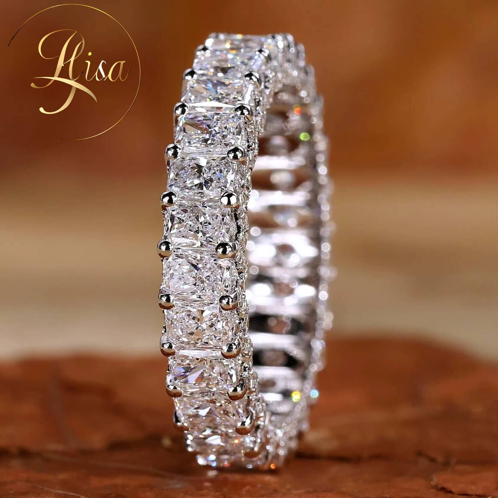 IGI Certified Lab Grown Diamond Eternity Ring Custom 18K Gold Lab Created Diamond Radiant Wedding Band Ring Women Jewelry