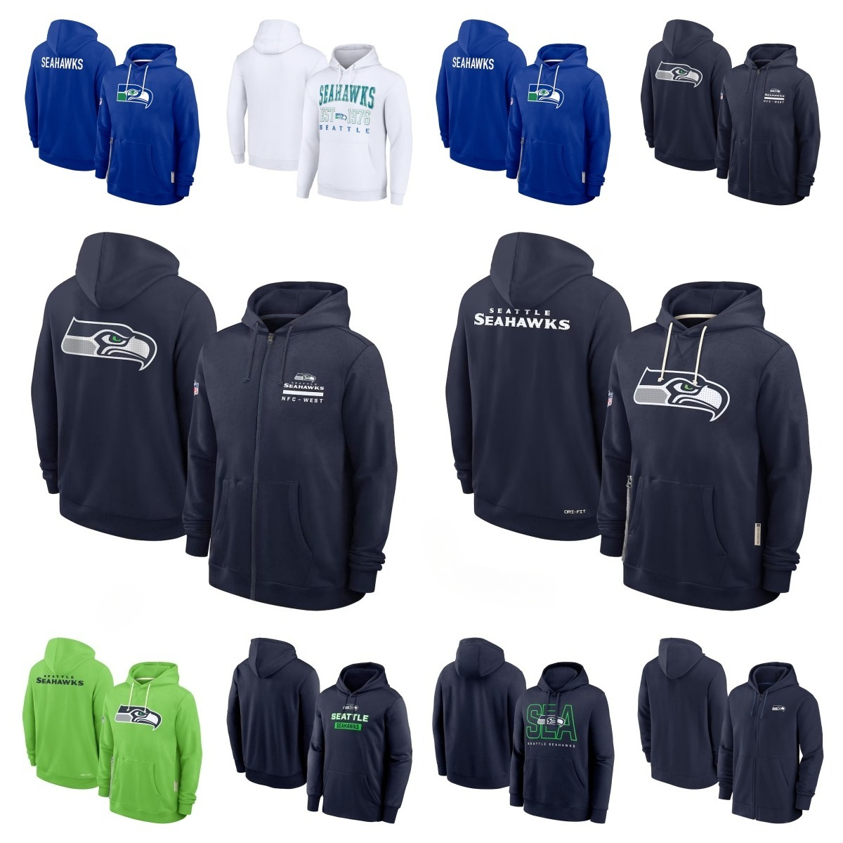 Men Seahawks College Navy Toss Sweep Performance Pullover Hoodie Youth