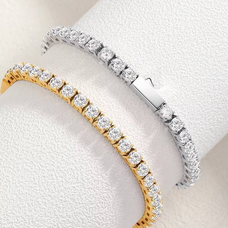 Men Women Fashion Clustered Stretchy Zirconia 18K Gold Real Lab Grown Mossanite Tennis Chain Necklace Tennis Bracelet