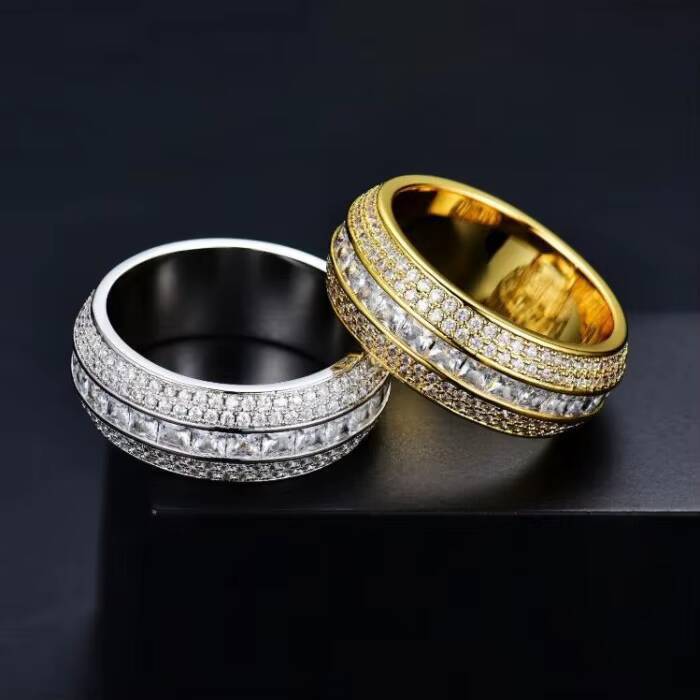 Hip Hop Ring Fine 925 Sterling Silver VVS Moissanite Diamond Finger Band Ring for Men Rings