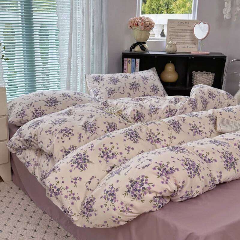 INS Korean Style 2025 Floral Bedding New Skin Friendly Soft Washed Cotton Printed Bed Sheet Sets Y260124