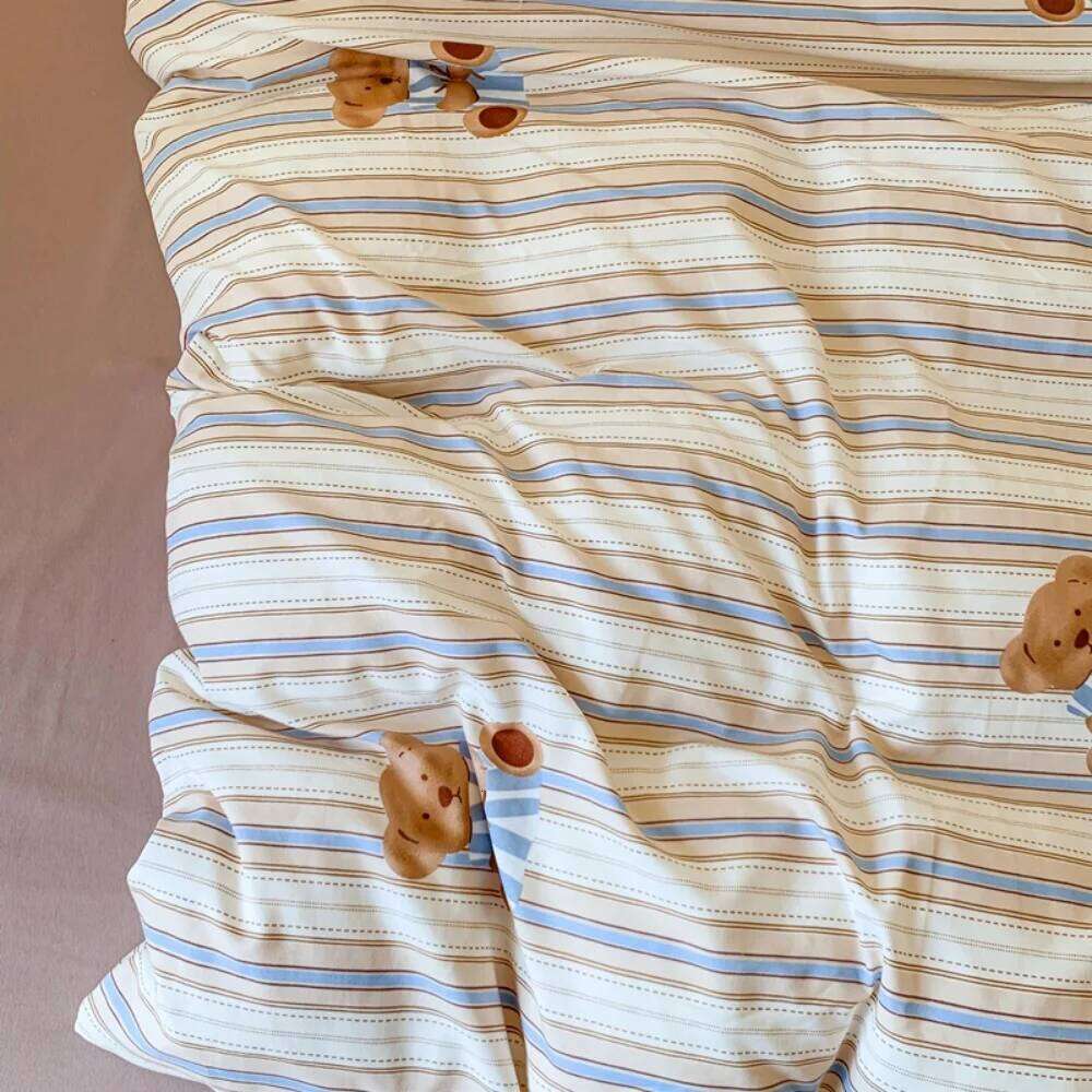 Knitted Class A Bedding Floral Style Linen Soft Double Yarn Four-Piece Quilt Cover Set Bed Sheets Gift for Home Y260124