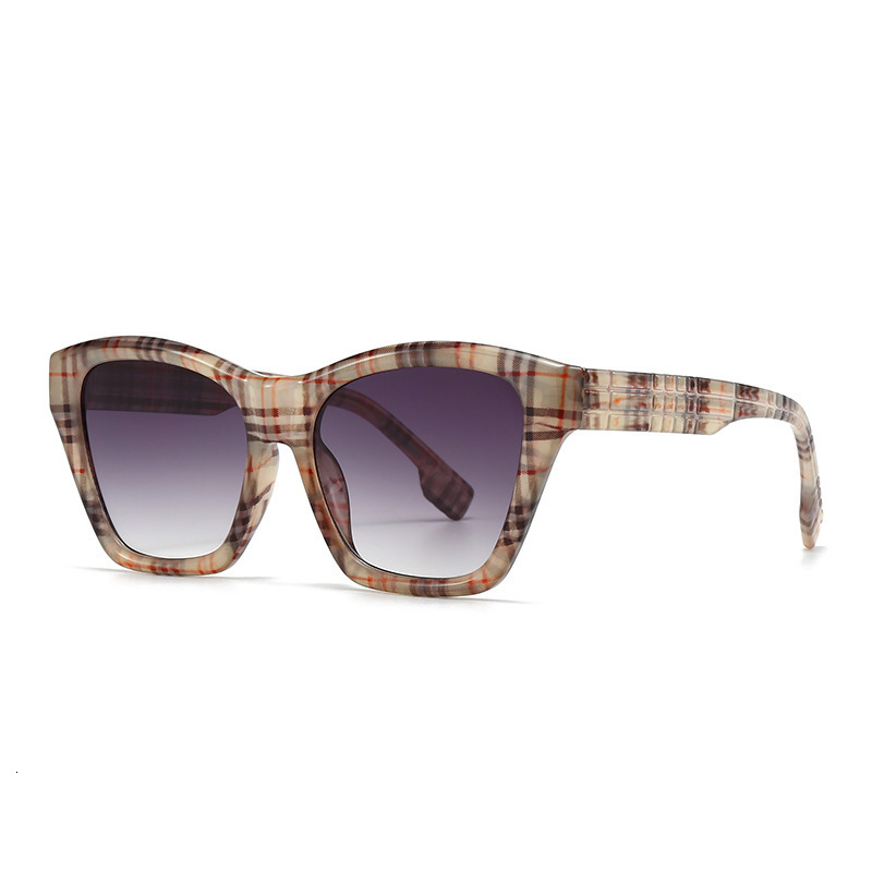 Luxury Brand Designer Sunglass European And American New Style Internet Celebrity Fashion Trend Plaid Light Luxury Cat Eye Women's Sunglasses Hig