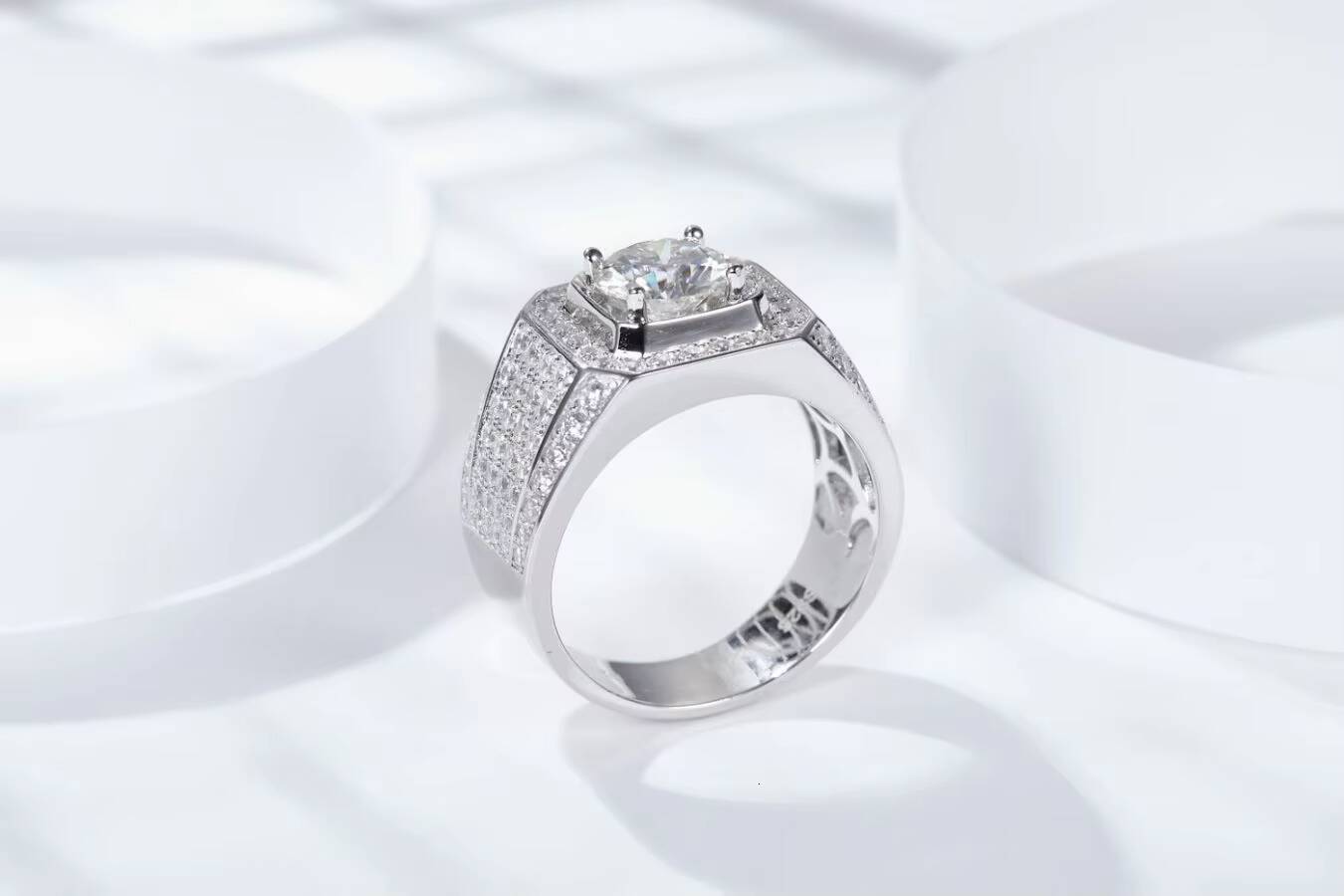 1CT 2CT 3CT 5CT Moissanite Ring 925 Silver Rhodium Plated Engagement Ring Mens Wedding Band for Parties Anniversaries