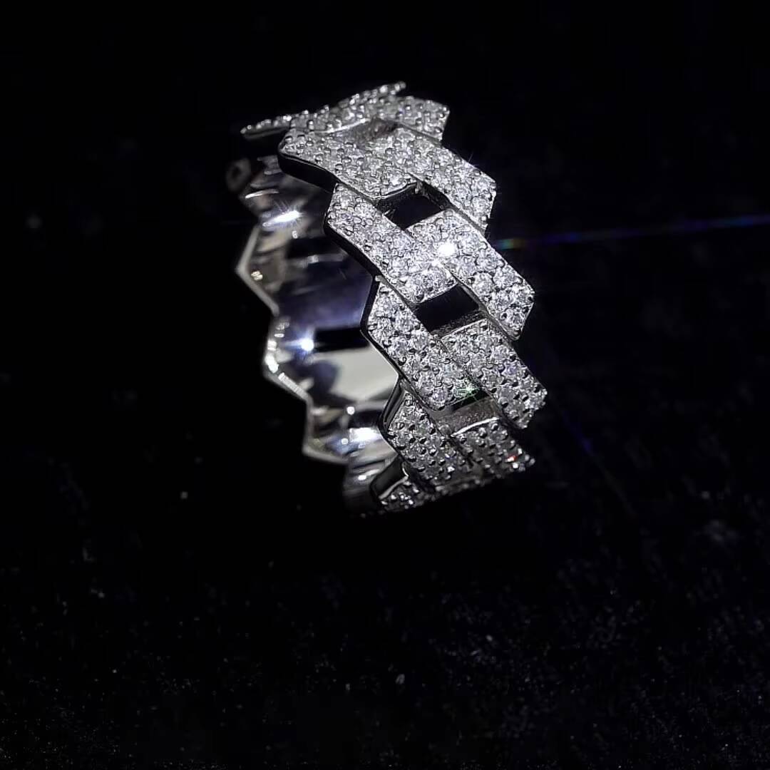 Factory Direct High Quality Hip Hop Two Row 925 Sterling Silver Pass Diamond Test VVS Moissanite Iced Out Cuban Ring for Men